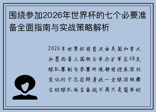 围绕参加2026年世界杯的七个必要准备全面指南与实战策略解析